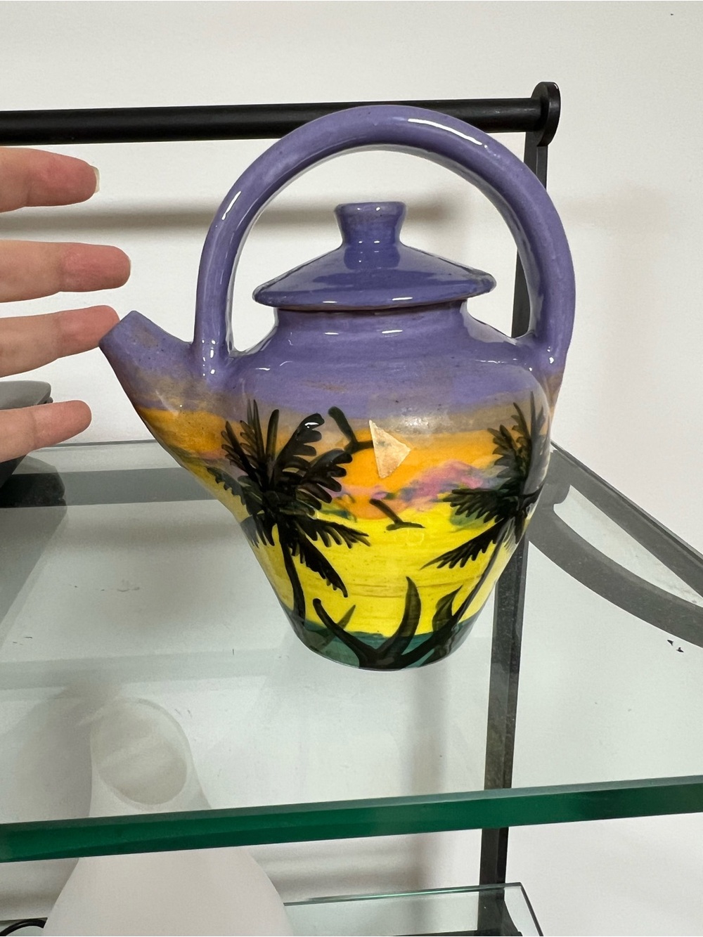 Hand-Painted Purple and Yellow Sunset Teapot Wall Art